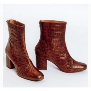 Free People Cecile Ankle Boot Croc Print Leather 37